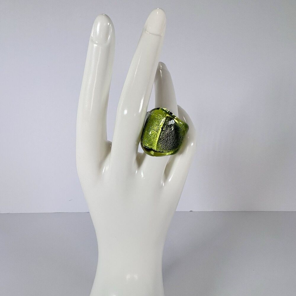 Olive Green Glass Ring for Women